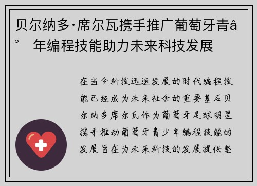 贝尔纳多·席尔瓦携手推广葡萄牙青少年编程技能助力未来科技发展