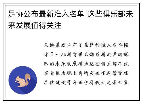 足协公布最新准入名单 这些俱乐部未来发展值得关注