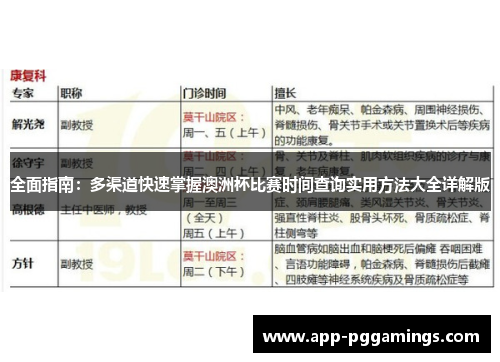 全面指南:多渠道快速掌握澳洲杯比赛时间查询实用方法大全详解版 全面指南:多渠道快速掌握澳洲杯比赛时间查询实用方法大全详解版